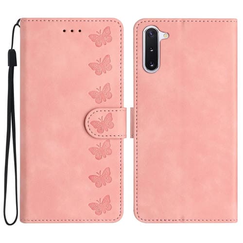 Caja de teléfono de cuero para Samsung Galaxy Note10 Seven Butterflies en relieve (Rosa)