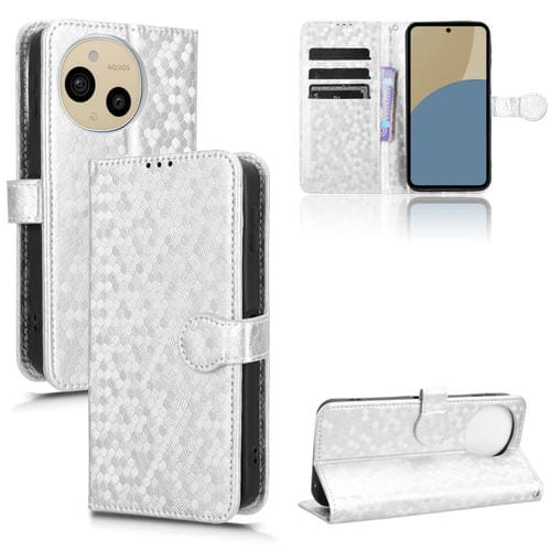 Funda de Cuero para Sharp Aquos Sense9 con Textura de Puntos en Panal (Plateada)