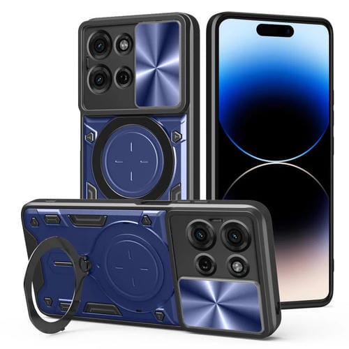 Funda para Teléfono Motorola Moto G75 5G con Soporte Magnético Deslizante y Textura de Cd (Azul)