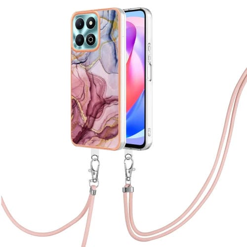 Funda para Teléfono Honor X6B con Imd Doble Cara y Revestimiento Mármol Galvanizado con Cordón (Rojo Rosa)