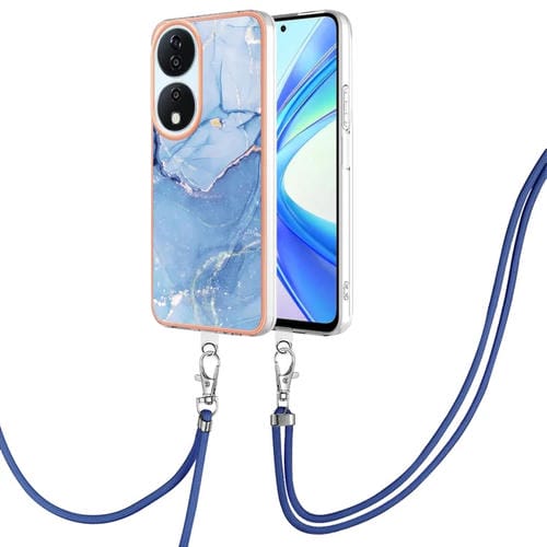Funda para Teléfono Honor X7B 4G/5G con Imd Doble Cara y Mármol Galvanizado (Azul) con Cordón