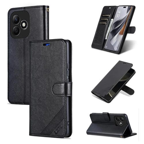 Funda de Piel de Oveja Azns con Tapa para Honor X60I (Negra)