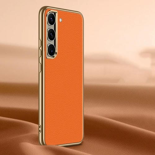 Para Samsung Galaxy S23+ 5G Litchi Texture Funda de cuero genuino para teléfono (naranja)