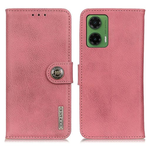Funda de Piel de Vaca con Tapa para Motorola Moto G35 5G Khazneh (Rosa)