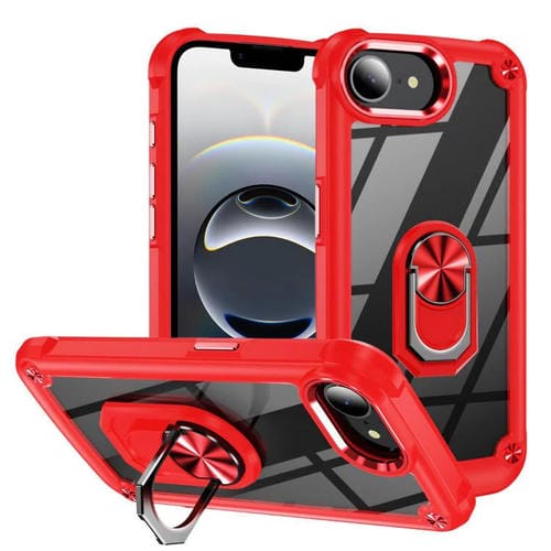 Funda Protectora de Lente TPU + PC para iPhone 16E con Soporte de Anillo (Rojo)