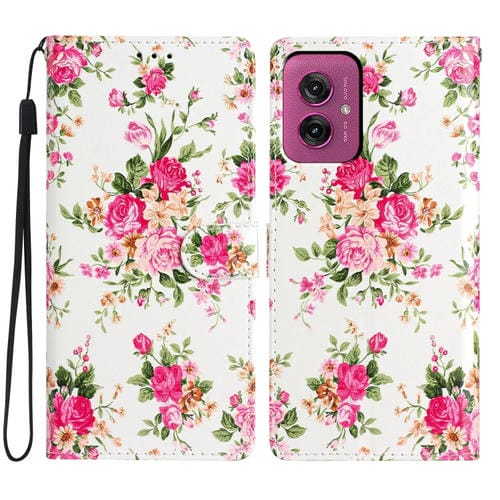 Funda de Cuero para Motorola Moto G55 con Dibujo de Colores (Peonías)
