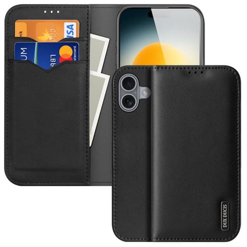 Funda con tapa DUX DUCIS Hivo Series de piel de vaca, PU y TPU para iPhone 17 (negra)