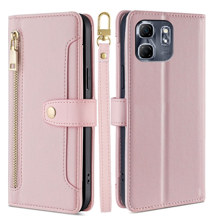 Funda de Cuero con Cremallera y Diseño de Oveja para Infinix Hot 50I 4G (Rosa)