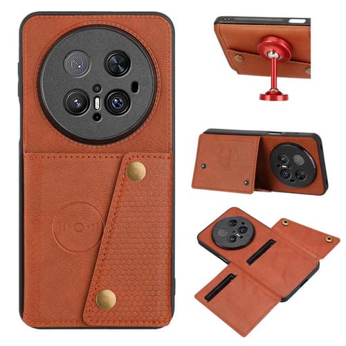 Funda Magnética Huawei Mate 70 Pro/70 Pro+ con Ranuras para Tarjetas y Doble Hebilla (Marrón)