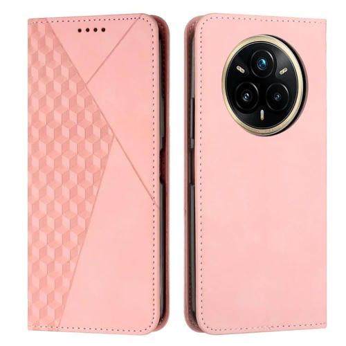 Funda de Cuero Magnética con Textura de Diamante para Realme 14 Pro (Oro Rosa)