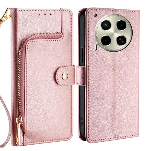 Funda de Cuero con Cremallera para Teléfono Tecno Camon 30 (Oro Rosa)