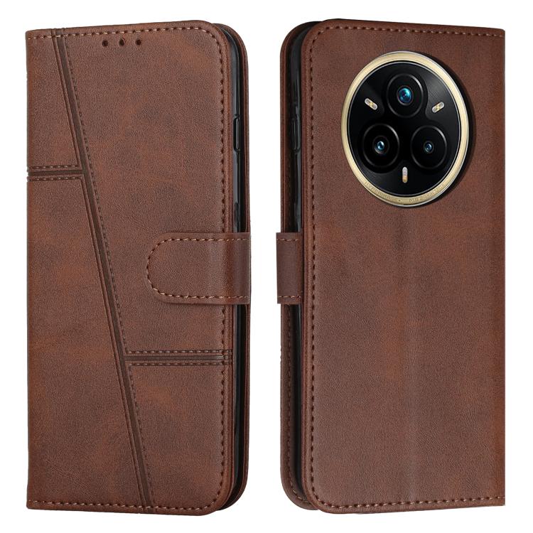 Funda de Piel con Textura de Becerro y Hebilla para Realme 14 Pro+ (Marrón)