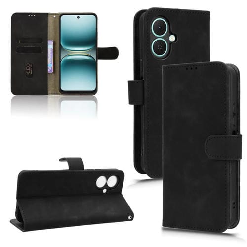Funda de cuero con tapa magnética y diseño de piel para Tecno Spark Go 2 4G (negro)