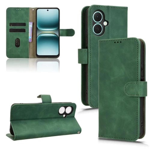 Funda de cuero con tapa magnética y diseño de piel para Tecno Spark Go 2 4G (verde)