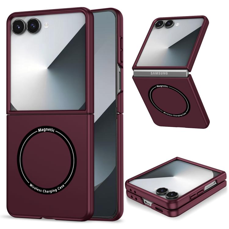 Funda plegable magnética para PC con Magsafe para Samsung Galaxy Z Flip7 5G (rojo vino)