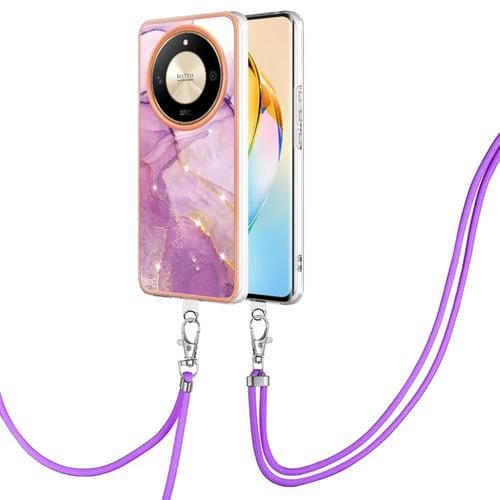 Funda para Teléfono Honor X9B con Imd Doble Cara y Revestimiento Mármol Galvanizado con Cordón (Morado)