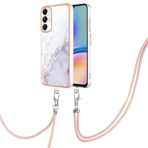 Estuche para Teléfono Samsung Galaxy A05S Imd Doble Cara Mármol Galvanizado con Cordón (Blanco)