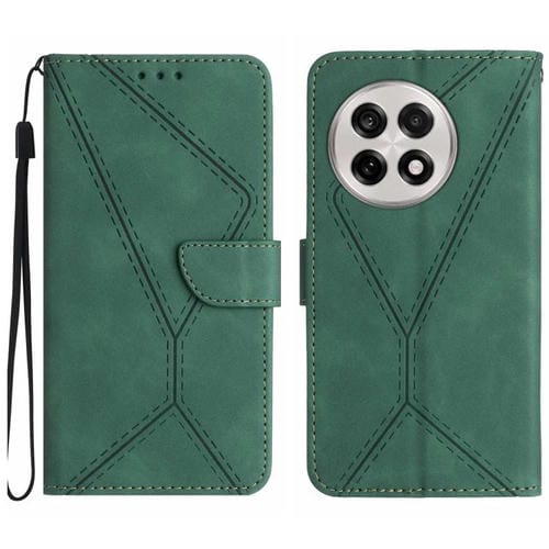 Funda de Cuero con Relieve y Costuras para OnePlus 13 (Verde)