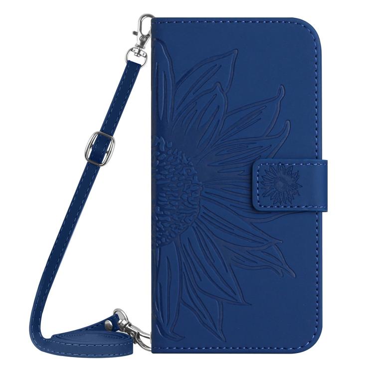 Funda de Piel con Relieve de Girasol para OnePlus 13R (Azul Oscuro)