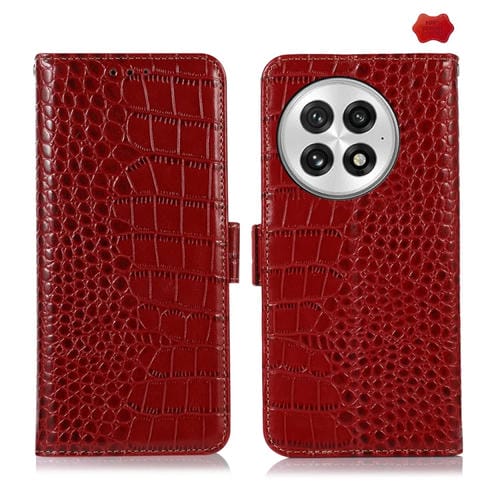 Funda para Teléfono OnePlus Nord 13 con Capa Superior de Piel de Vaca y Cocodrilo (Rojo)