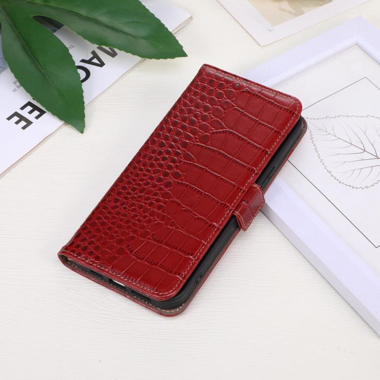 Funda para Teléfono OnePlus Ace 5 Pro/Ace 5 con Piel de Vaca y Cocodrilo (Roja)