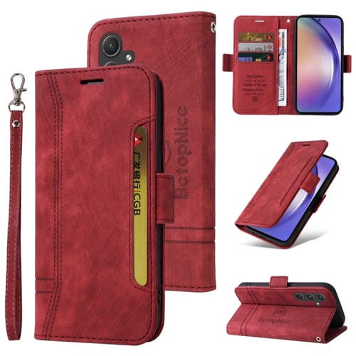 Funda para Samsung Galaxy A55 Betopnice de Cuero con Hebilla de Doble Cara (Rojo)