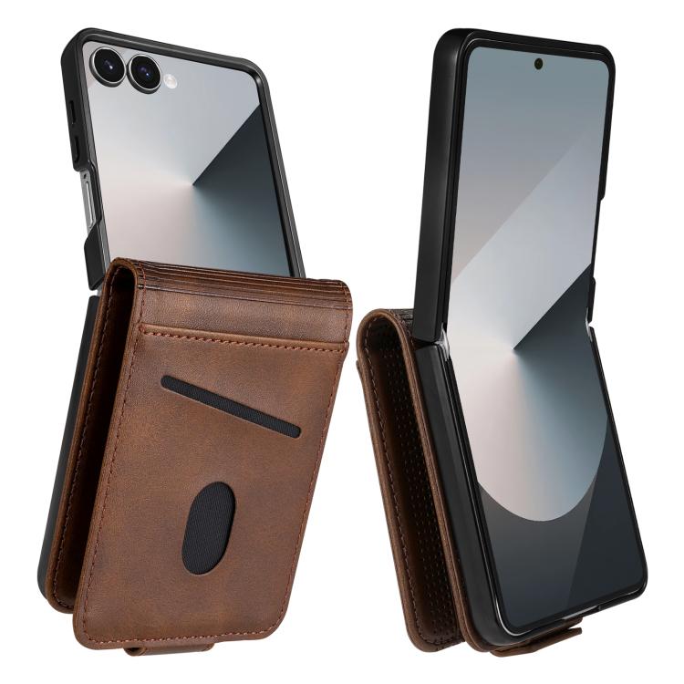 Funda de piel con tapa magnética AZNS para Samsung Galaxy Z Flip7 5G (marrón oscuro)