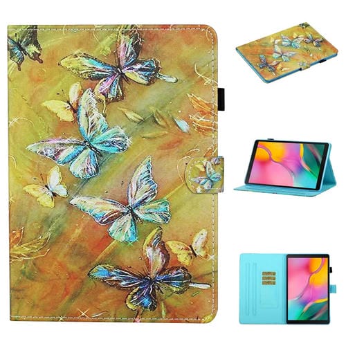 Estuche de Cuero para Samsung Galaxy Tab A 10.1 (2019) T510 con Tapa Horizontal, Soporte y Ranuras para Tarjetas (Mariposa)