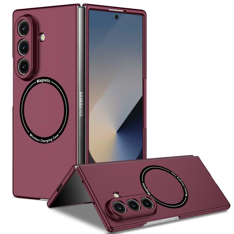 Funda protectora con anillo para Samsung Galaxy Z Fold7 5G (rojo vino)