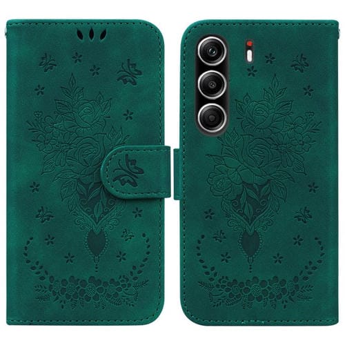 Funda de cuero con relieve de mariposa rosa para Tecno Camon 40 Pro 4G (verde)