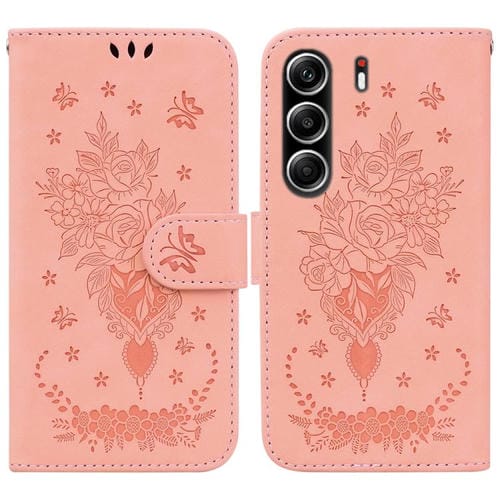Funda de cuero con relieve de mariposa rosa para Tecno Camon 40 Pro 4G (rosa)