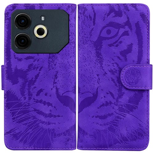 Funda de Cuero con Tapa para Teléfono Tecno Pova 6 Neo Estampado de Tigre (Morado)