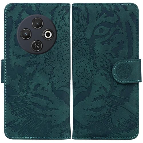 Funda de Cuero con Tapa para Teléfono Tecno Spark 30C Estampado Tigre (Verde)