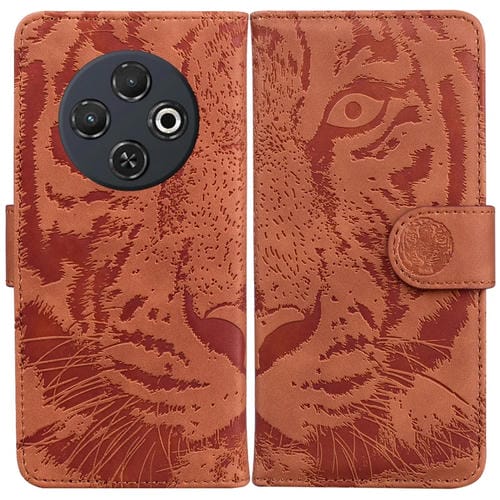 Funda de Cuero con Tapa para Tecno Spark 30C con Estampado de Tigre (Marrón)