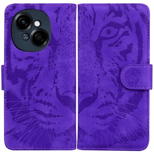 Funda de Cuero con Tapa para Tecno Spark Go 1 Pop 9 Pro Estampado Tigre (Morado)