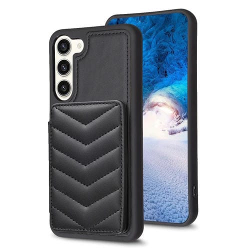 Para Samsung Galaxy S23+ 5G BF26 Wave Pattern Card Bag Holder Phone Case (Negro)