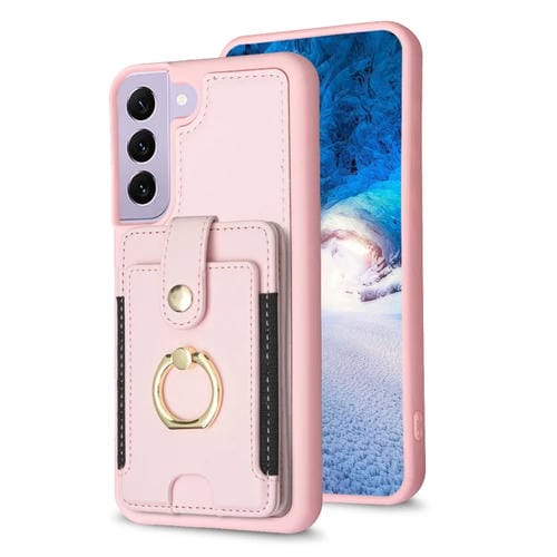 Para Samsung Galaxy S21 FE 5G BF27 Anillo de metal Tarjeta Bolsa Titular Caja del teléfono (Rosa)