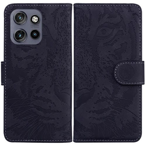 Funda de Cuero Motorola Edge 50 Neo 5G con Estampado de Tigre en Relieve (Negro)