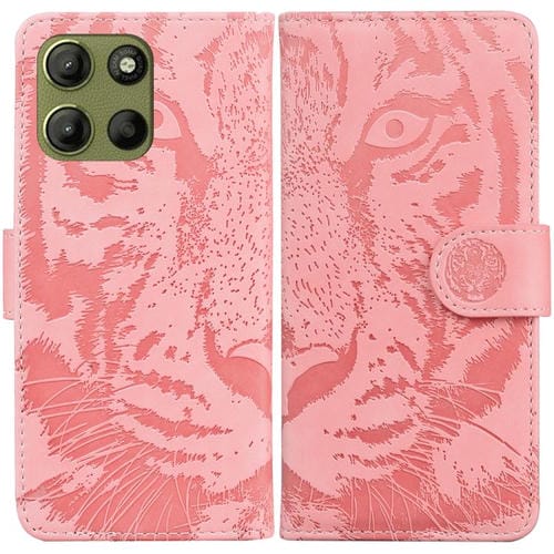 Funda de Cuero Motorola Moto G15 Estampado de Tigre (Rosa)