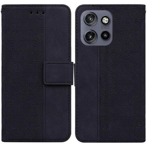 Funda de Cuero con Relieve Geométrico para Motorola Edge 50 Neo 5G (Negra)