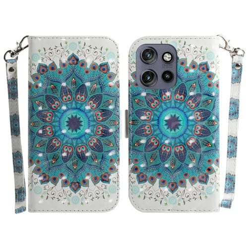 Funda de Cuero con Tapa 3D para Motorola Edge 50 Neo 5G Global (Corona de Pavo Real)