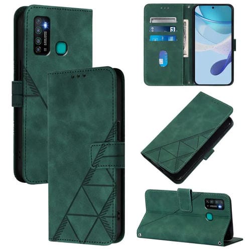 Funda de Cuero con Relieve 3D para Tecno Camon 15 (Verde Oscuro)