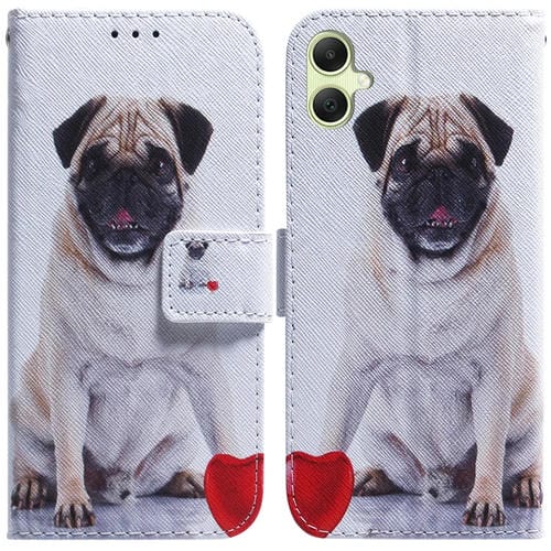 Funda de Cuero para Samsung Galaxy A05 con Tapa y Dibujo Coloreado (Pug)