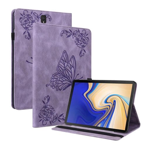 Funda para Tablet Samsung Galaxy Tab S4 10.5 SM-T830 Cuero Relieve Flor Mariposa (Púrpura)