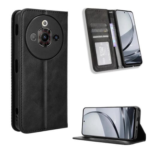 Funda de Cuero ZTE Nubia Focus Pro 5G Textura Retro Hebilla Magnética (Negro)