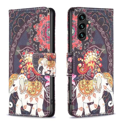 Funda para Samsung Galaxy A55 Cuero Patrón Dibujo Colores (Elefante de Flores)