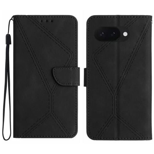 Funda de Cuero con Relieve y Costuras para Google Pixel 9A (Negra)