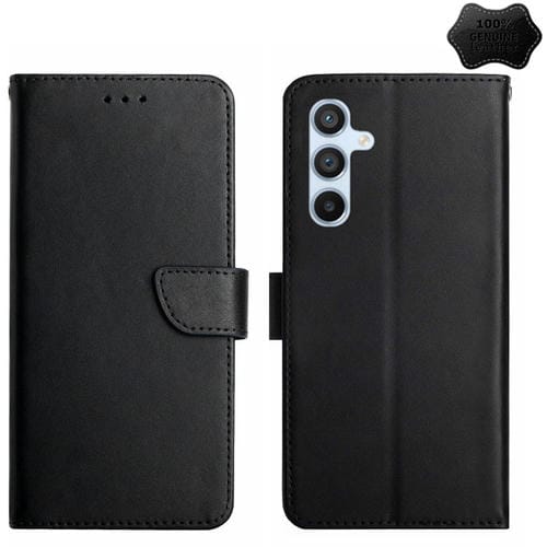 Funda para Teléfono Samsung Galaxy A55 5G Ht02 con Tapa de Cuero Genuino a Prueba de Huellas (Negro)