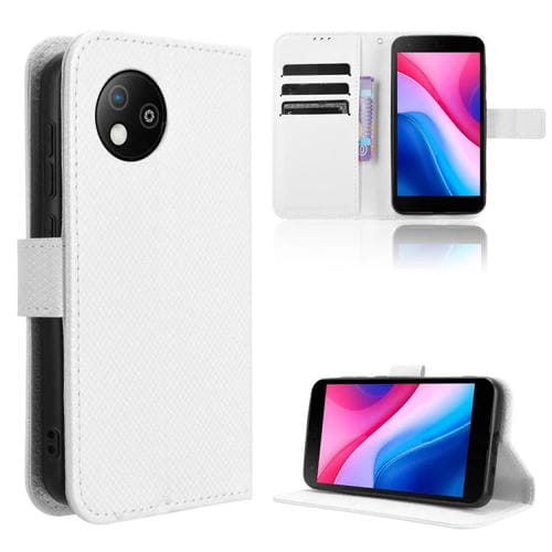 Funda de Cuero para ZTE Blade A35 Lite con Textura de Diamante (Blanca)