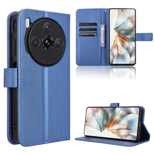 Funda de Cuero Textura de Diamante para ZTE Nubia Z60S Pro (Azul)